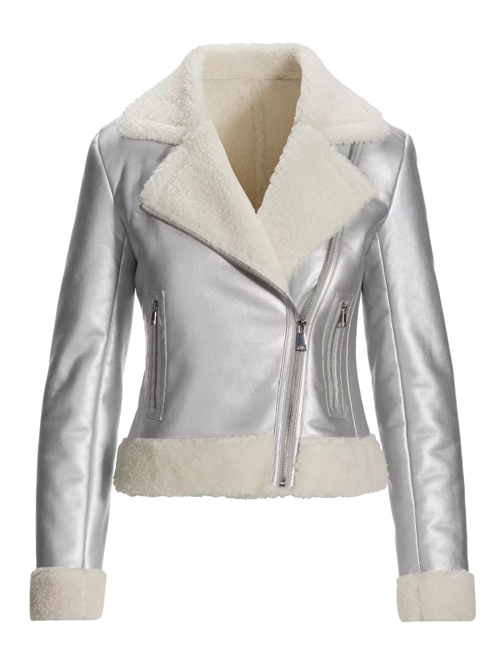 BNWT! Boston Proper Silver Faux Shearling Moto Jacket - Size XS
